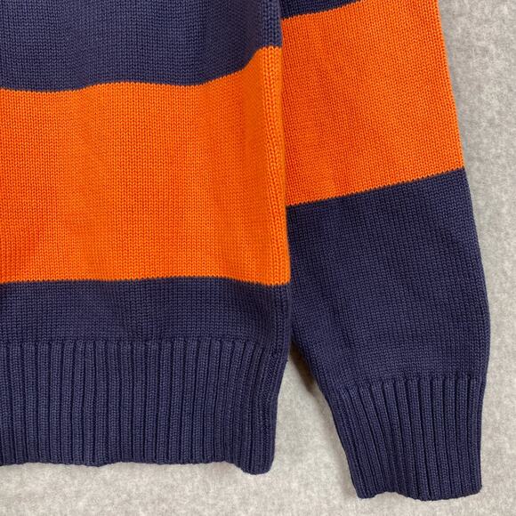 J. Crew Sweater Mens M Navy Blue Orange Striped Cotton Crewneck Pullover - Picture 3 of 6